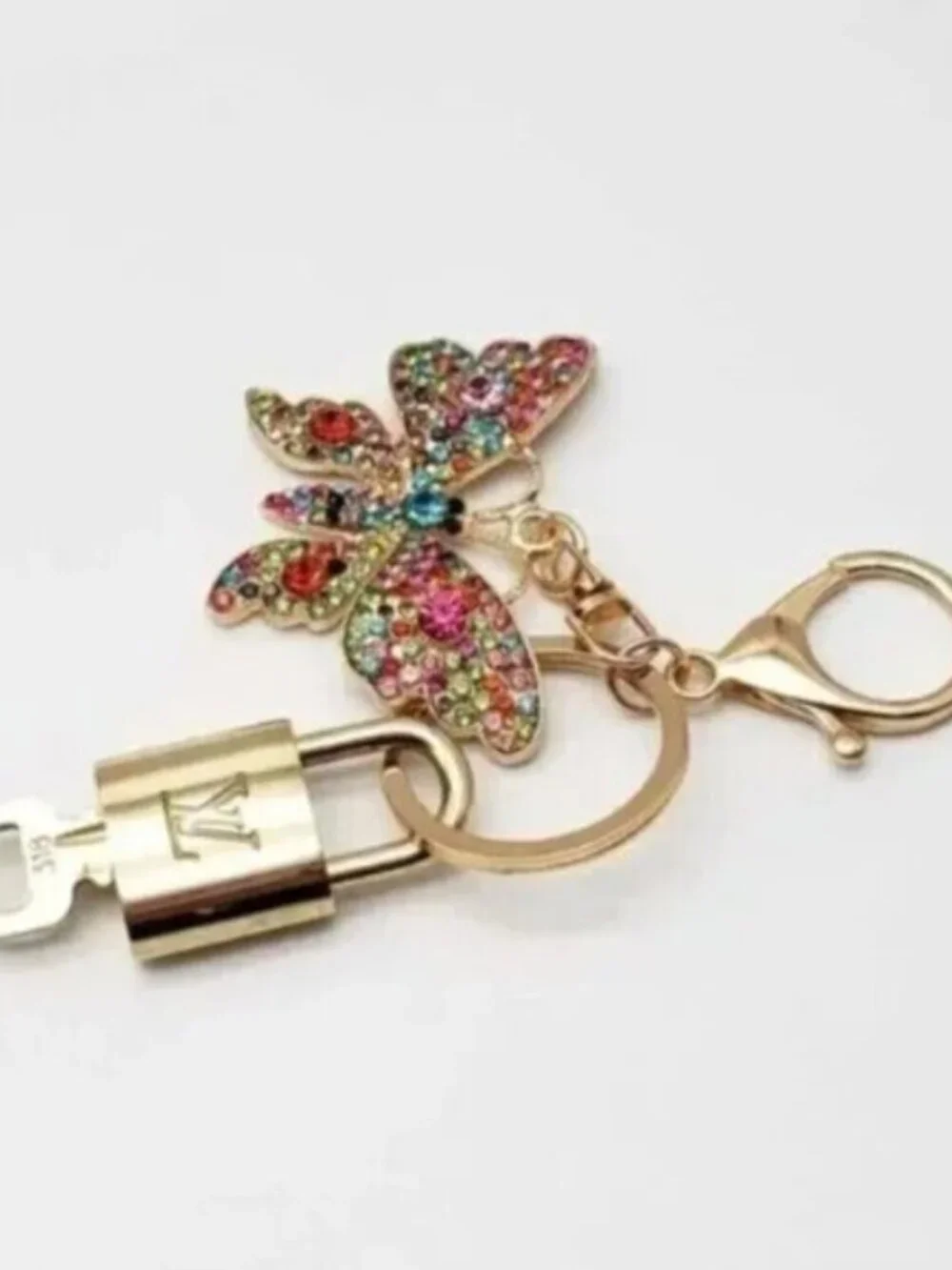 Authentic Louis Vuitton Gold Lock & Key ✨Unbranded Butterfly Bag Charm Keychain